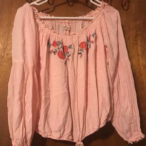 Hollister Pink Babydoll With Flowers Top Size Large